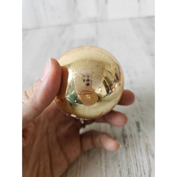 Vintage Austria yellow reflector ball vintage ornament polka dot glitter silver - Picture 9 of 9